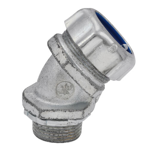 Main product image of 3/4" Insulated Zinc Plated Steel 45-Degree Liquid Tight Connector