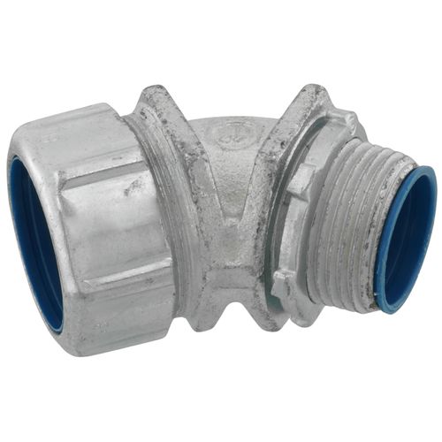 Main product image of 1" Insulated Zinc Plated Steel 45-Degree Liquid Tight Connector