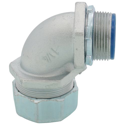 Main product image of 1-1/4" Insulated Zinc Plated Steel 90-Degree Liquid Tight Connector
