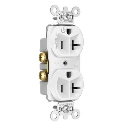 Main product image of Half-Controlled Plug Load Controllable Duplex Receptacle, 20A, 2P, NEMA 5-20R - White (125V)