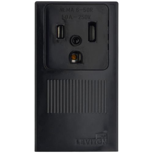 Main product image of Industrial Grade Surface Mounting Straight Blade Power Receptacle, 2P, 50A, NEMA 6-50R - Black (250V)