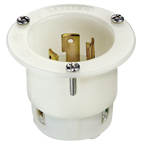 Main product image of 30A, 250V NEMA L6-30P, 2P, 3W, Flanged Inlet Locking Receptacle, Grounding (White)