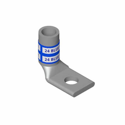 One Hole Standard Barrel 90-Degree Bend Copper Lug, Wire Size #4 AWG, 3/8" Bolt (Gray)