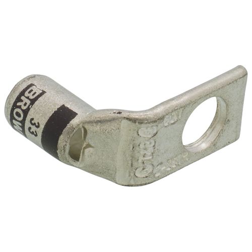 Main product image of One Hole Standard Barrel 90-Degree Bend Copper Lug, Wire Size #2 AWG, 3/8" Bolt (Brown)