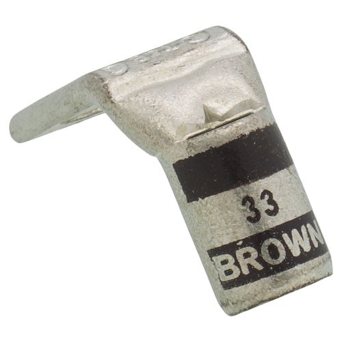 Main product image of One Hole Standard Barrel 90-Degree Bend Copper Lug, Wire Size #2 AWG, 3/8" Bolt (Brown)