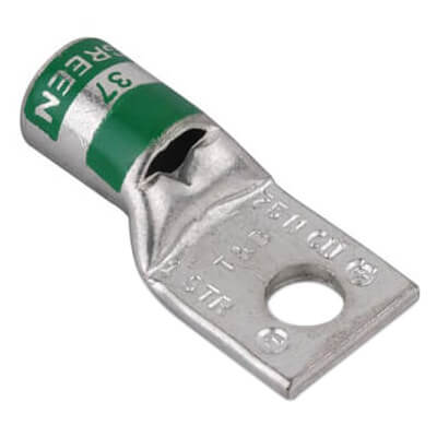 Main product image of One Hole Standard Barrel Copper Lug, Wire Size #1 AWG, 1/2" Bolt (Green)