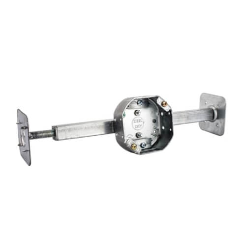 Main product image of 4" x 1-1/2" Deep Octagon Ceiling Fan Box w/ Non-Metallic Cable Clamps & Old Work Bar Hanger