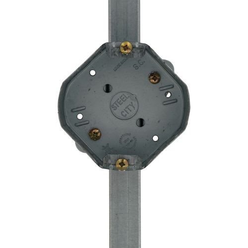 Main product image of 4" x 1-1/2" Deep Octagon Ceiling Fan Box w/ Non-Metallic Cable Clamps & New Work Bar Hanger