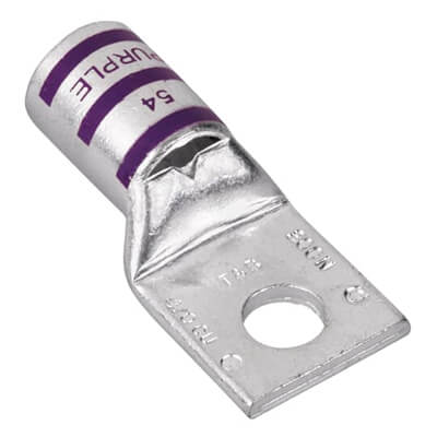 Main product image of One Hole Standard Barrel Copper Lug, Wire Size 4/0 AWG, 5/16" Bolt (Purple)
