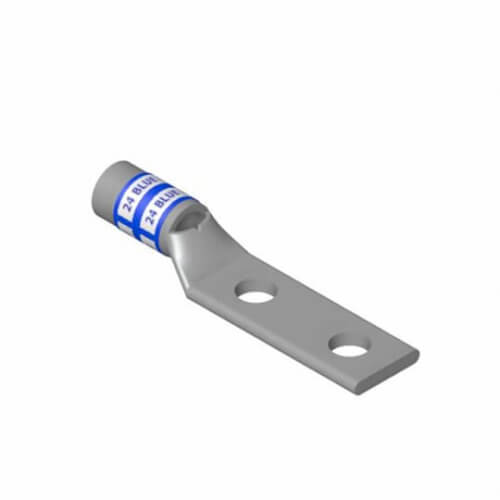 Main product image of Two Hole Standard Barrel Copper Lug, Wire Size 400 kcmil, 3/8" Bolt (Blue)