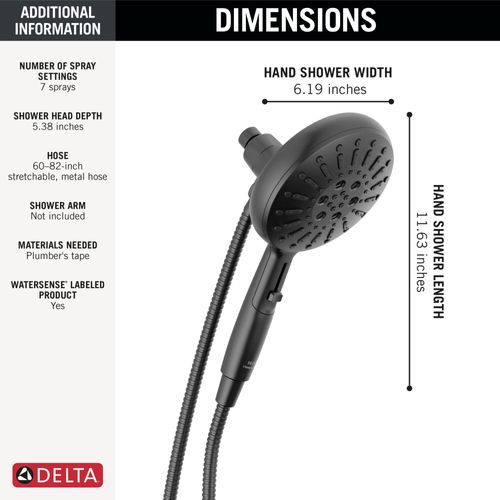 Main product image of 7-Setting Suredock Magnetic Hand Shower (Matte Black), 54910-BL-PK