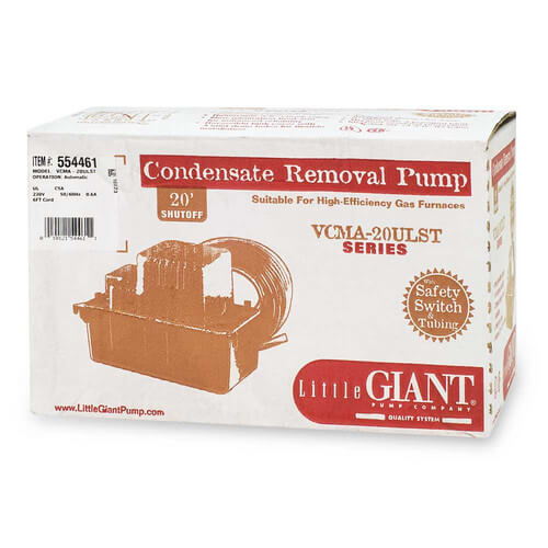VCMA-20ULST, 80 GPH, 230 V In-Pan Condensate Removal Pump w/ Safety Switch & Tubing