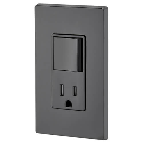 Single-Pole Decora Combination Light Switch w/ Rocker & Receptacle - Black (120V)