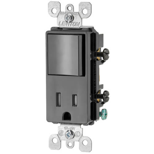 Single-Pole Decora Combination Light Switch w/ Rocker & Receptacle - Black (120V)