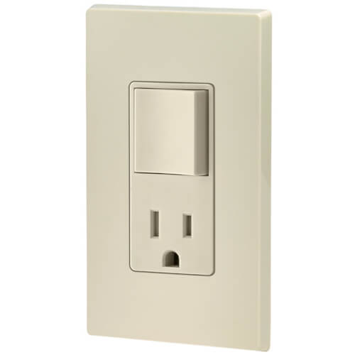 Single-Pole Decora Combination Switch, Rocker & Receptacle - Light Almond (120V)