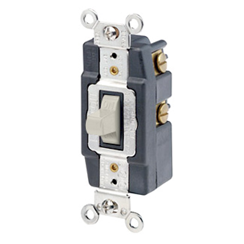 Main product image of 20A, 120/277V Toggle Double-throw Ctr-off Maintained Contact Single-pole AC Quiet Switch, Grounding, Back & Side Wired (Light Almond)