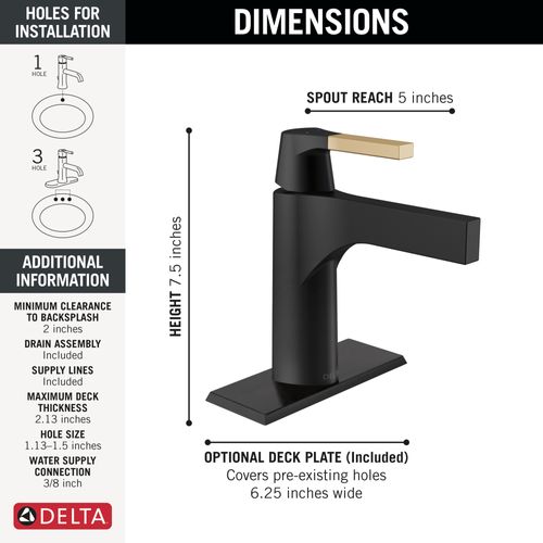 Main product image of Zura 1 Handle Bathroom Faucet (Matte Black/Champagne Bronze), 574-GZMPU-DST