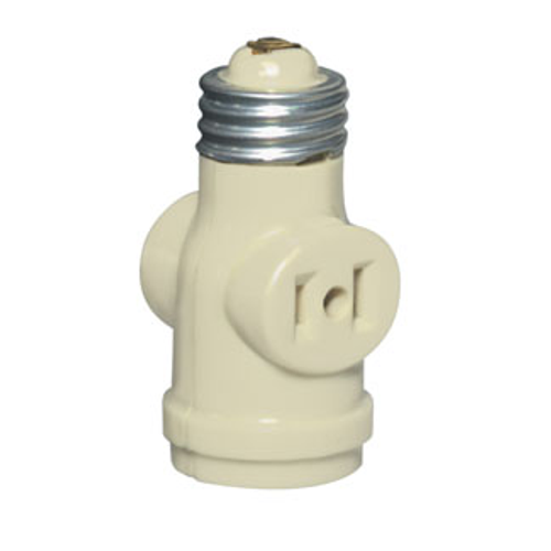 Main product image of Indoor Lampholder, 660W, 125V w/ Two 15A, 125V 2-pole, 2-wire Outlets (Ivory)