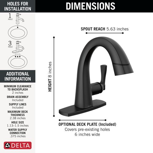 Main product image of Stryke 1 Handle Pull Down Bathroom Faucet (Matte Black), 577-BLPD-DST