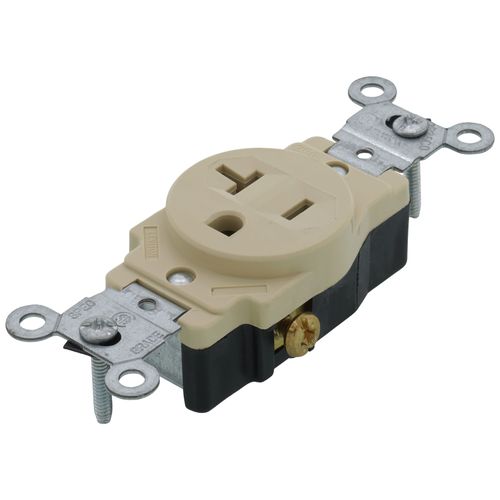 Main product image of Narrow Body Single Receptacle, 20A, NEMA 5-20R - Ivory (125V)