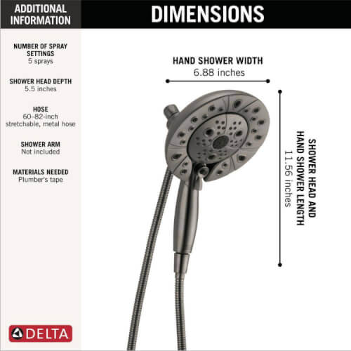 Main product image of In2ition H2Okinetic 2-in-1 Shower Head 2.5 GPM w/ 5-Spray Pattern (Matte Black), 58480-BL25-PK