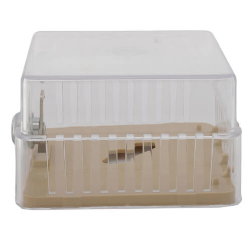 Main product image of 3-1/2" x 3-1/4" x 2-1/4" Clear Plastic Thermostat Guard with Two Bases