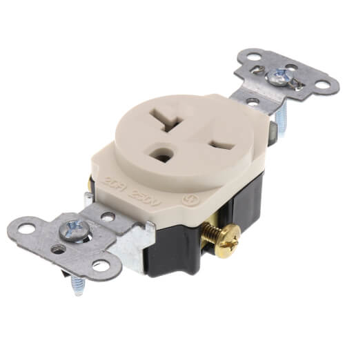 Main product image of Heavy-Duty Spec-Grade Single Receptacle, 2P, Side Wire, NEMA 6-20R - Light Almond (20A, 250V)
