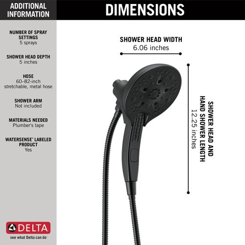 Main product image of In2ition H2OKinetic 5-Setting 2-in-1 Shower, 1.75 GPM (Matte Black), 58620-BL-PK