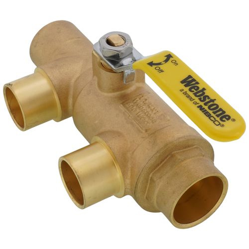 Main product image of 1-1/4" x 1" Pro-Pal Full Port Brass Ball Valve w/ Reversible Handle, Primary/Secondary Loop Purge Tee (600 WOG)