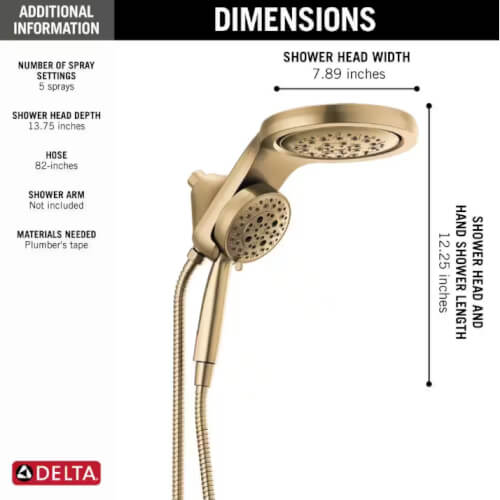 Main product image of HydroRain H2Okinetic 2-in-1 Shower Head 2.5 GPM 5-Spray Pattern (Champagne Bronze), 58680-CZ25