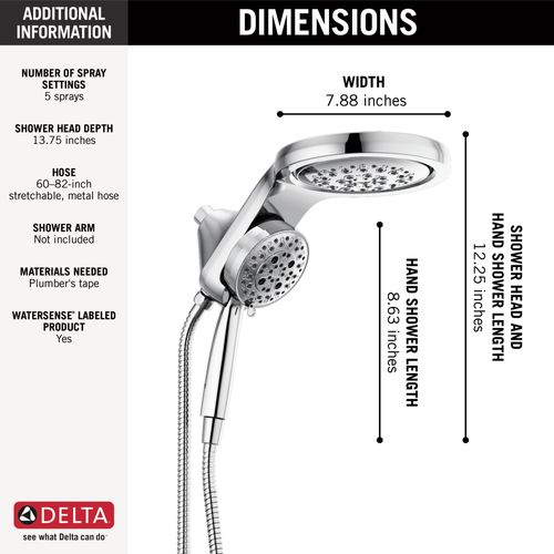 Main product image of HydroRain H2OKinetic 5-Setting 2-in-1 Shower Head, 1.75 GPM (Lumicoat Chrome), 58680-PR
