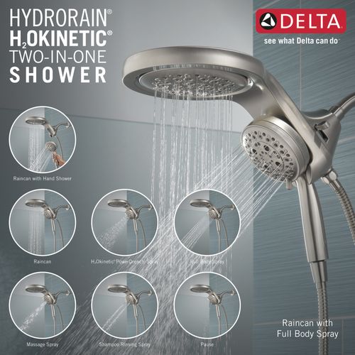 Main product image of HydroRain H2OKinetic 5-Setting 2-in-1 Shower Head, 1.75 GPM (Stainless), 58680-SS