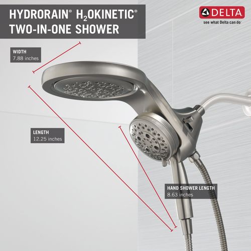 Main product image of HydroRain H2OKinetic 5-Setting 2-in-1 Shower Head, 1.75 GPM (Stainless), 58680-SS