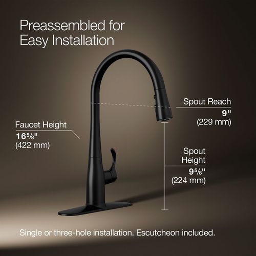 Main product image of Simplice 1-Handle Pull Down Swing Spout Kitchen Faucet (Matte Black), K-596-BL