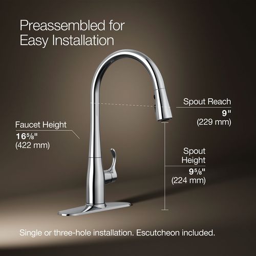 Main product image of Simplice 1-Handle Pull Down Swing Spout Kitchen Faucet (Polished Chrome), K-596-CP