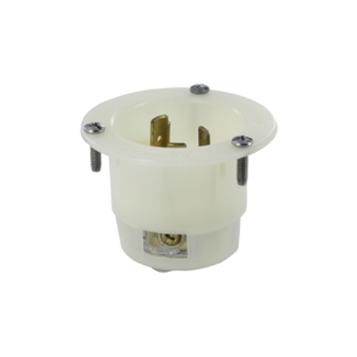 Main product image of 20A, 250V NEMA L6-20P, 2P, 3W, Flanged Inlet Locking Receptacle, Grounding (White)