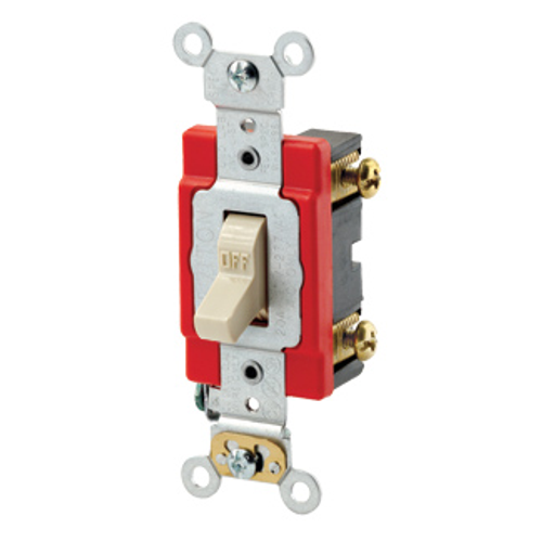 Main product image of 20A, 277V Toggle Lighted Handle, Illuminated Off Single-pole AC Quiet Switch, Self Grounding, Back & Side Wired, (Ivory)