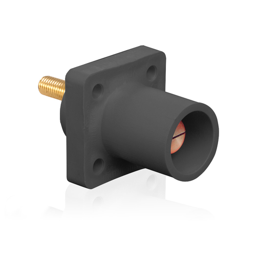 Main product image of 16 Series Male Panel Receptacle, Cam-Type, 90-Degree, Threaded Stud Length, 1.125", Taper Nose, 400A Max, Cable Range, #2 to 4/0 AWG (Black)