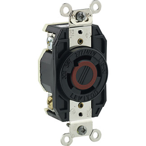 Main product image of 30A, 277/480V 3-Phase Y, NEMA L19-30R, 4P, 4W, Flush Mtg Locking Receptacle, Non-Grounding, V-0-MAX (Black)
