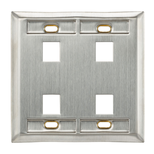 Main product image of Stainless Steel Quickport, Wallplate, Dual-Gang, 4-port, w/ ID Windows