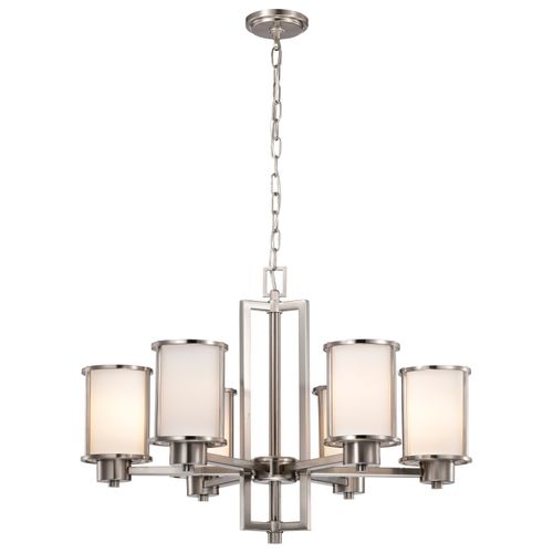 Main product image of Odeon 6 Light (convertible up/down) Chandelier w/ Satin White Glass