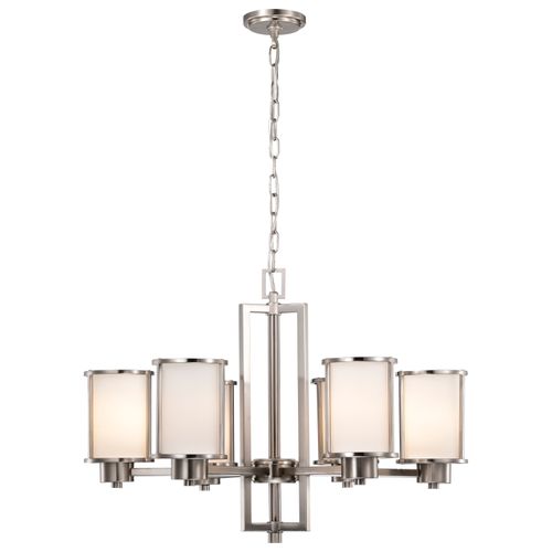 Main product image of Odeon 6 Light (convertible up/down) Chandelier w/ Satin White Glass