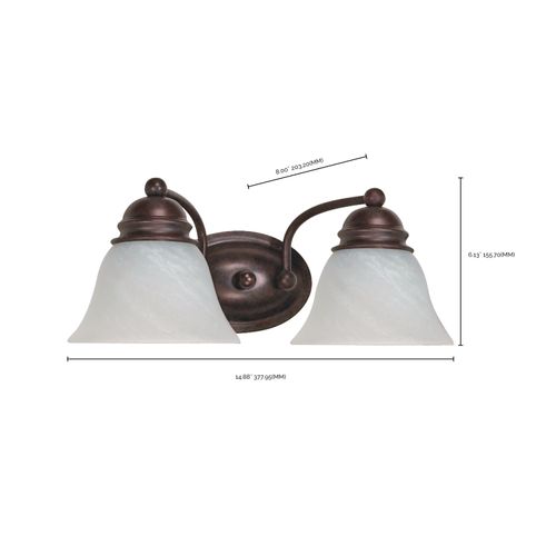 Main product image of Empire 2 Light 15" Vanity w/ Alabaster Glass Bell Shades
