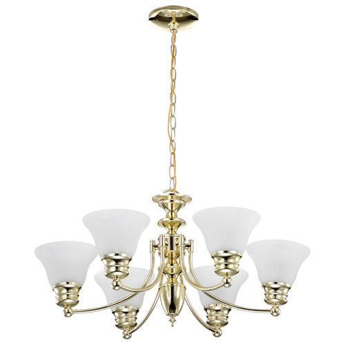 Main product image of Empire 6 Light 26" Chandelier w/ Alabaster Glass Bell Shades