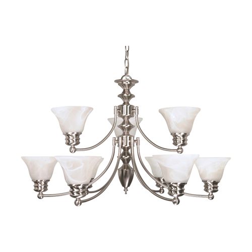 Main product image of Empire 9 Light 32" Chandelier w/ Alabaster Glass Bell Shades 2 Tier