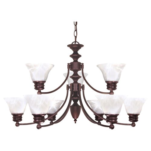 Main product image of Empire 9 Light 32" Chandelier w/ Alabaster Glass Bell Shades 2 Tier