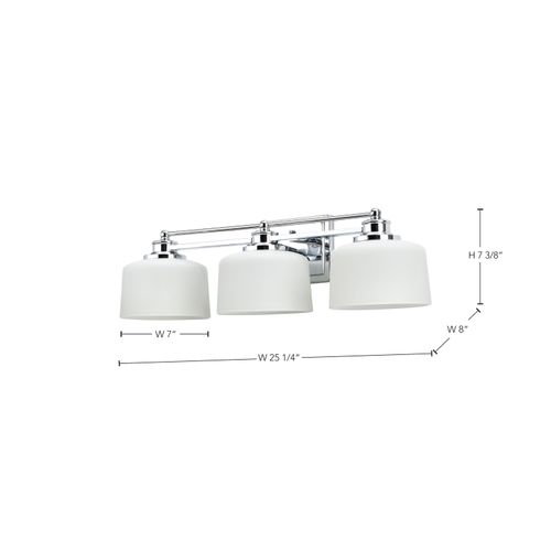 Main product image of Soho 3 Light Vanity Fixture w/ Satin White Glass