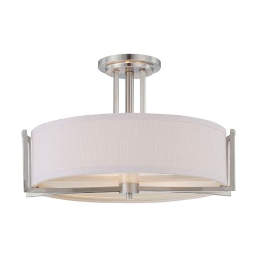 Main product image of Gemini 3 Light Semi-Flush Fixture w/ Slate Gray Fabric Shade