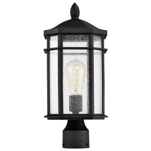 Main product image of Raiden Collection Outdoor 18 inch Post Light Pole Lantern Matte Black Finish w/ Clear Seedy Glass