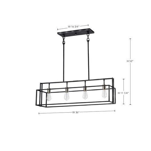Main product image of Lake 4 Light Island Pendant Iron Black w/ Brushed Nickel Accents Finish
